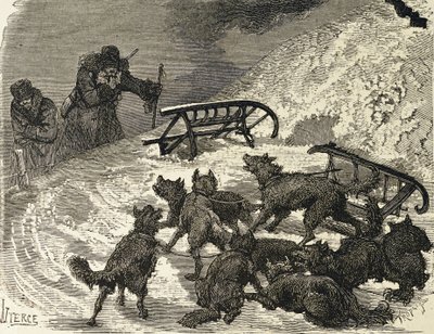 Sibéria. Sleigh overturned, artista russa (Gravura), de School Russian