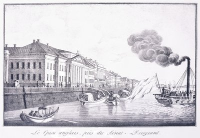 O cais inglês, próximo ao Senat-Dirigeant; Le Quai Anglais, Pres du Senat-Dirigeant, início do século 19 (litografia) de School Russian