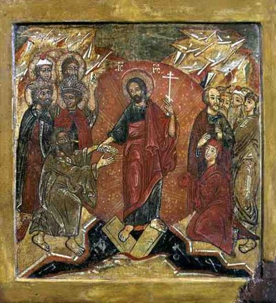 A Ressurreição e a Descida ao Inferno (Anastasis) (tempera no painel) de School Russian
