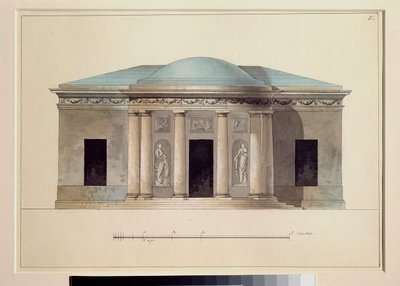 Uma sala de concertos. Trabalho de um mestre russo, aguarela sobre papel, ca. 1826. Museu Estatal ao Ar Livre Tsarkoye Selo, São Petersburgo. de School Russian