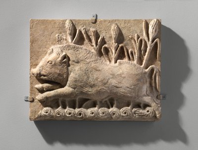 Painel de parede com um javali, c.6 DC (estuque) de School Sasanian