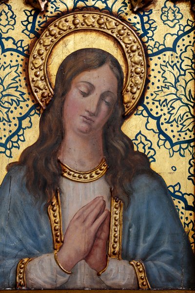 Ermida (Ermida de Nuestra Señora de La Plaza). Interior. O altar. Pormenor. Altar (pintura) de School Spanish