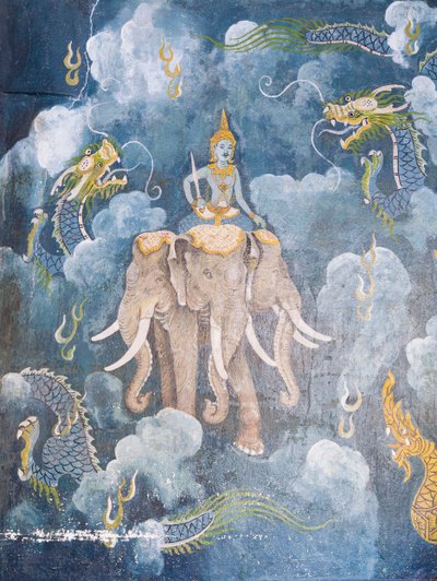 Fresco representando uma cena da vida de Buda, templo Wat Phra That Doi Suthep (fresco) de School Thai