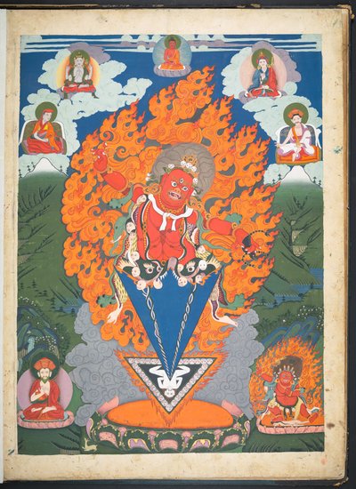 Adicionar. Ou. 3052  Um dos 12 desenhos representando divindades tibetanas por um artista tibetano, provavelmente em Lhasa, c.1800    (guache sobre papel) de School Tibetan