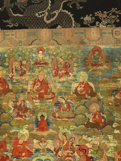 Detalhe do Terceiro Panchen Lama Losan Penden Yeshe (guache sobre pano) de School Tibetan