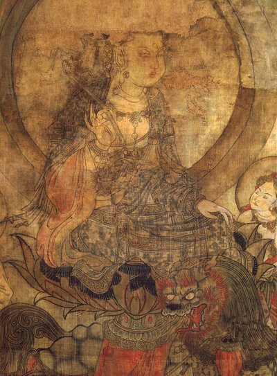 Cultura tibetana : Manjushri (manjusri). Tinta sobre seda, tamanho : 96x60 de School Tibetan