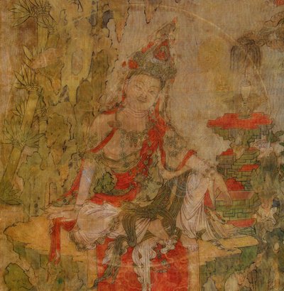 Cultura tibetana : Água e Lua Kuan-Yin (Guanyin). Tempera sobre seda, tamanho : 101,5x59,5, início do século 12, Ermida do Estado, São Petersburgo. de School Tibetan