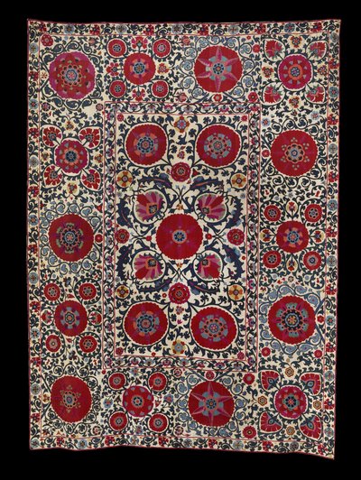 Shakhrisyabz Suzani, c. 1800 (bordado de seda sobre base de algodão) de School Uzbek