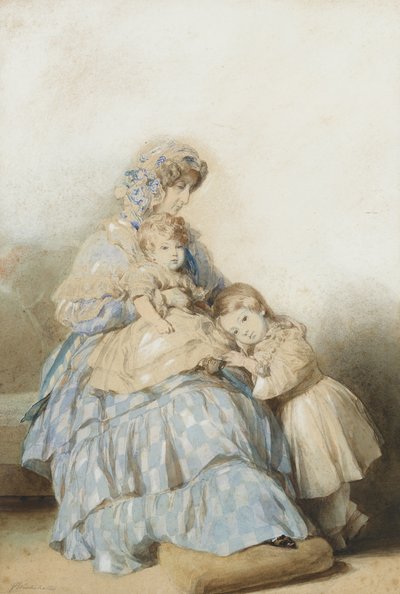 Rainha Maria Amalia dos franceses, com filhos do príncipe Louis, duque de Nemours, 1845 de School of Franz Xaver Winterhalter