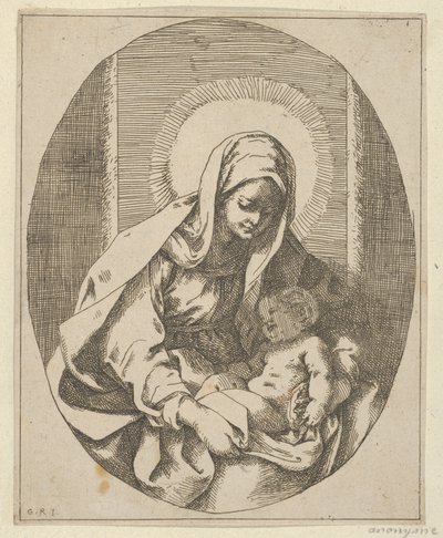 A Virgem segurando o menino Cristo no colo, uma composição oval, depois de Reni, 1620-50., 1620-50. de School of Guido Reni