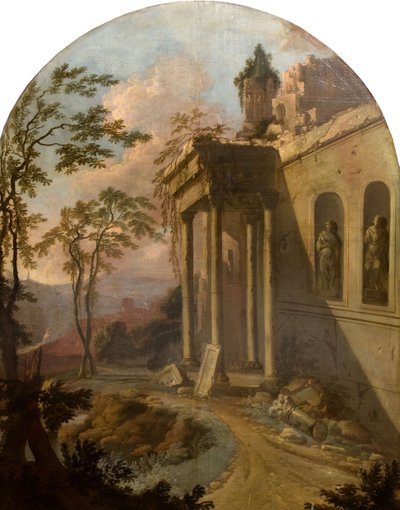Paisagem com ruína, 1725. de School of Jacques Rousseau