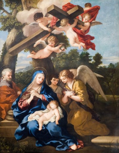 A Sagrada Família com os Anjos, 1700. de School of Pietro Cortona