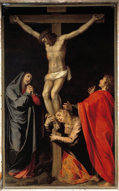 Crucificação com virgem, Santa Maria Madalena, São João Evangelista (óleo sobre tela de Scipione Pulzone