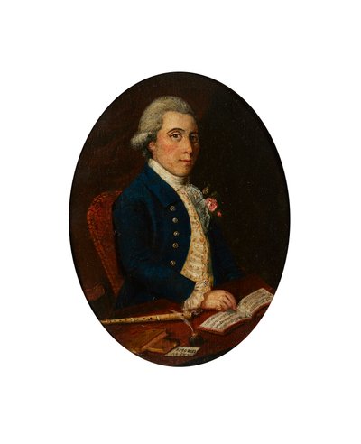 Alex Rose de Nairn, com sua flauta e livro de música (óleo sobre tela) de Scottish School