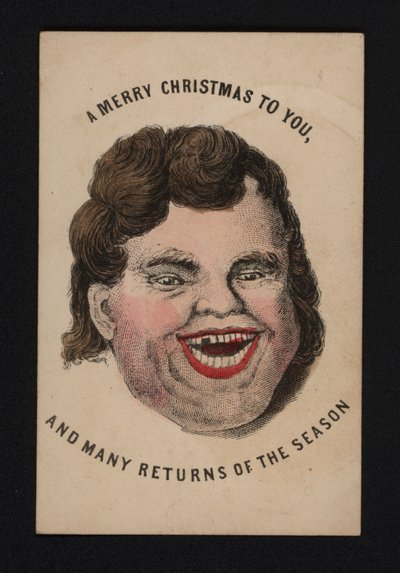 Rosto de um homem risonho, cartão de boas festas, final do século XIX (gravação a cores) de Scottish School