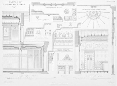 Detalhes decorativos interiores de Homwood, Glasgow (gravura) de Scottish School