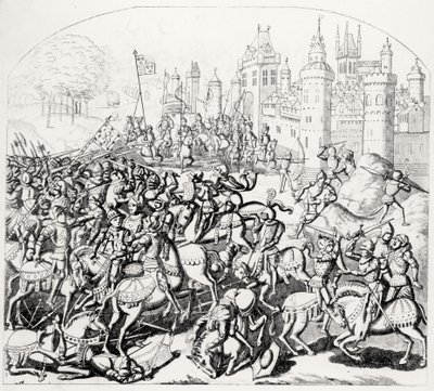 O rei Davi da Escócia (1084-1153) vem com um grande exército antes de Newcastle-upon-Tyne, 1138 de Scottish School