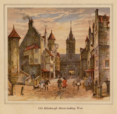 Old Edinburgh Street virada para oeste (litografia a cores) de Scottish School