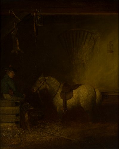 Pônei em um Interior Estável (óleo sobre tela) de Scottish School