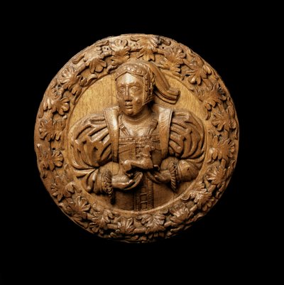 Roundel, pensado para representar Margaret Tudor, do teto da Kings Presence Chamber em Stirling Castle, 1540 (carvalho) de Scottish School