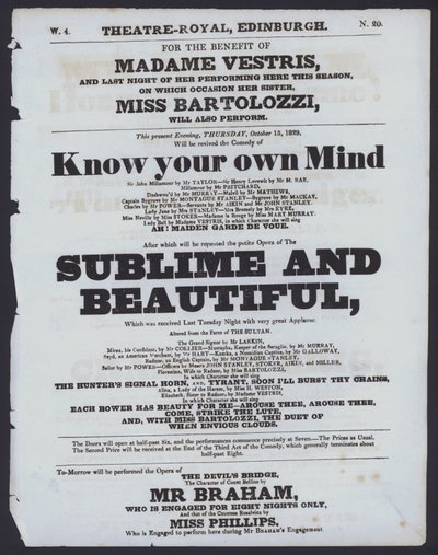 Programa de teatro para o Theatre Royal, Edimburgo de Scottish School