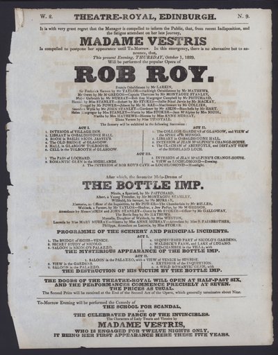 Programa de teatro para o Theatre Royal, Edimburgo de Scottish School
