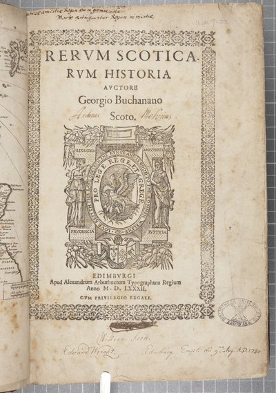 A página de título de História Scoticarum, por George Buchanan de Scottish School