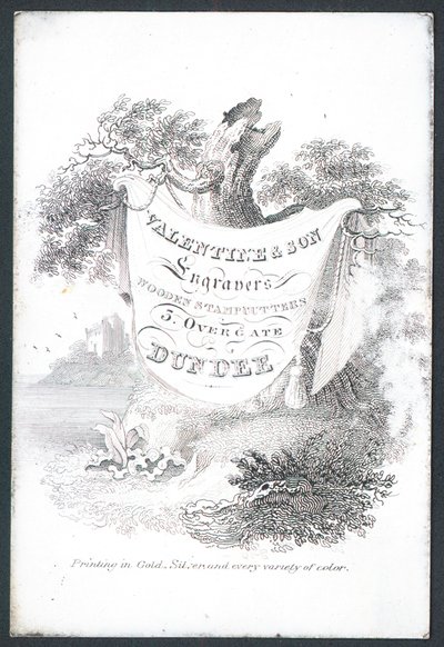 Valentine & Son, gravadores e stampcutters de madeira, cartão de comércio de Scottish School