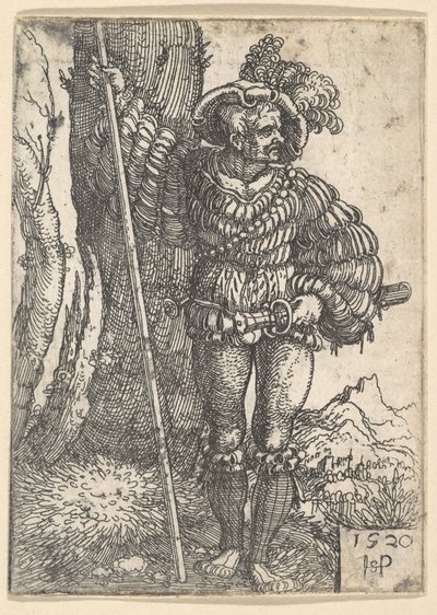 Um Lansquenet ao lado de uma árvore, 1520. de Sebald Beham