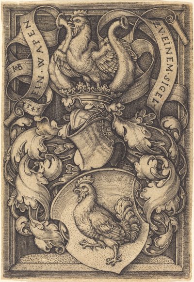 Brasão com um galo de Sebald Beham