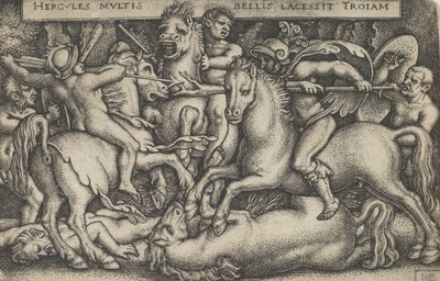 Hércules lutando contra os troianos, de Os trabalhos de Hércules, 1545. de Sebald Beham