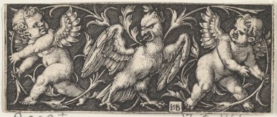 Painel horizontal com uma águia ladeada por dois gênios, 1544. de Sebald Beham