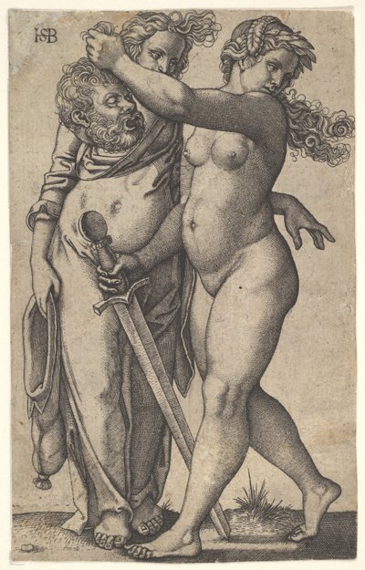 Judite caminhando para a esquerda com a cabeça de Holofernes na mão direita e um juramento..., ca. 1530-50. de Sebald Beham