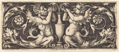 Ornamento com chifres de sopro de dois tritões de Sebald Beham