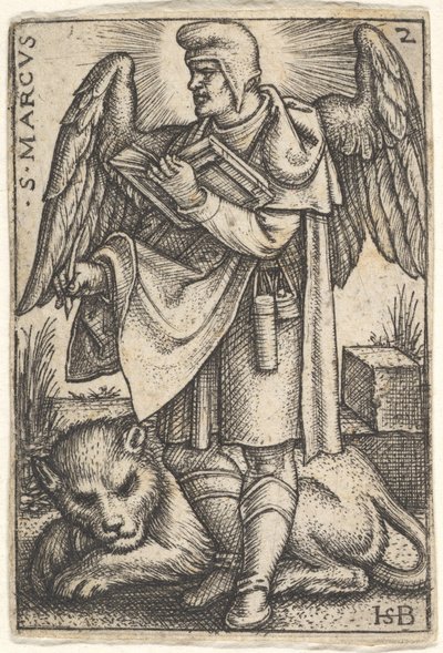 Placa 2: São Marcos, a cabeça virada de perfil para a esquerda, com um livro aberto à direita..., 1541. de Sebald Beham