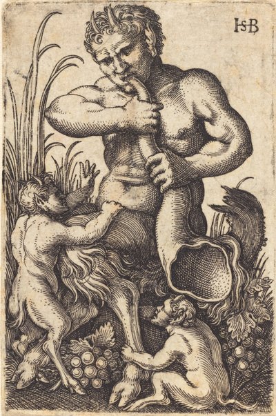 Sátiro soprando um chifre de Sebald Beham