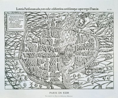 Plano da cidade de Paris c.1530 (gravura em madeira) de Sebastian (after) Münster