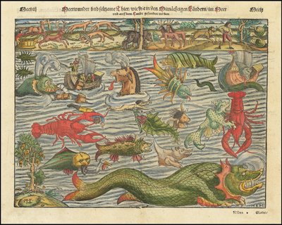 Carta de monstros terrestres e marinhos de Sebastian Munster, ca.1570 de Sebastian Munster