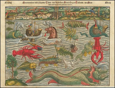 Maravilhas do mar e animais estranhos, tal como se encontram nos países vizinhos no mar e em terra de Sebastian Munster
