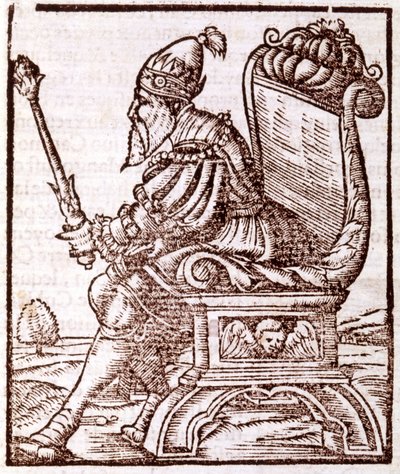 Qubilai (Kubilai Khan, primeiro imperador da dinastia Yuan mongol (1215-1294) - em "Cosmographia" de S. Munster. Paris de Sebastian Munster