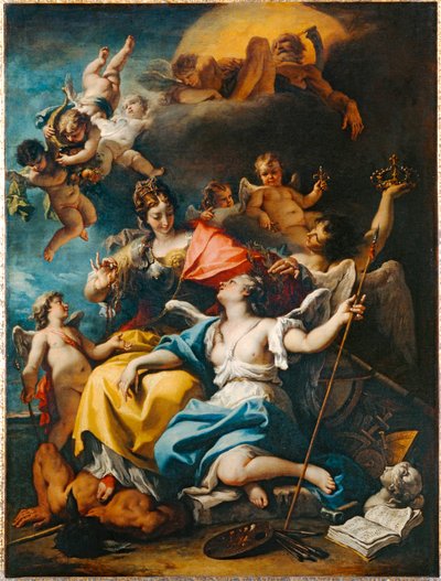 Alegoria da França sob a figura de Minerva que espezinha a Ignorância e coroa a Virtude ... de Sebastiano (attr. to) Ricci
