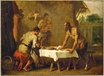 Le satyr et le paysan - O sátiro e o agricultor, uma fábula de Esopo ... de Sebastiano (attr. to) Ricci