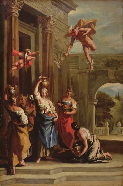 Mercúrio, Herse e Aglauros (óleo sobre tela) de Sebastiano (school of) Ricci