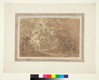 Bacchus e Ariadne c.1715 (caneta e tinta sobre giz preto em solo castanho) de Sebastiano Conca
