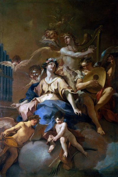 Glória de Santa Cecília com anjos musicais, c.1720 (óleo sobre tela) de Sebastiano Galeotti