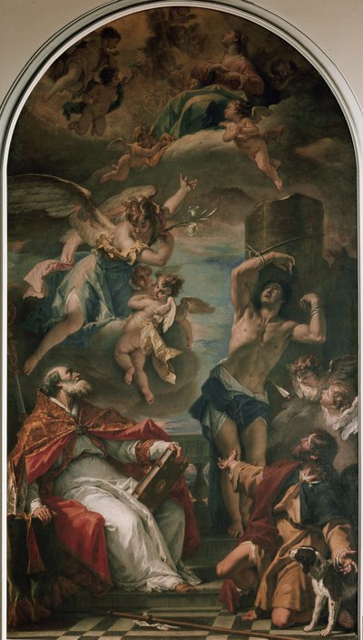 A Virgem em glória com o Arcanjo Gabriel, São Eusébio, São Sebastião e São Roch (óleo sobre tela de Sebastiano Ricci