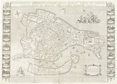 Iconografica Rappresentatione della Inclita Città di Venezia (Representação Iconográfica da Ilustre Cidade de Veneza) de Sebastiano Ricci, Lodovico Ughi, Giovanni Antonio Faldoni for the map, with Francesco Zucchi
