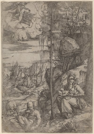 Paisagem com o descanso na fuga para o Egito de Sebastiano de Valentinis