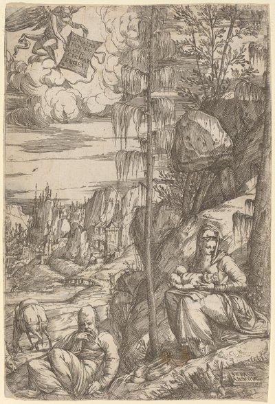 Paisagem com o descanso na fuga para o Egito de Sebastiano de Valentinis