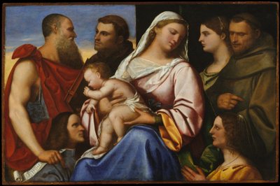Madona e Menino com Santos e Doadores, c.1485-1547 (óleo sobre madeira) de Sebastiano del (c.1485 1547) (attr. to) Piombo